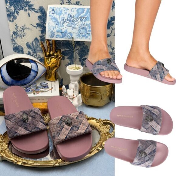 🆕 KURT GEIGER LONDON 🧿 NWOB Pink Bleach Denim Meena Eagle Slides, Sz 41 US10 - Picture 1 of 11
